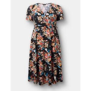 Torrid Black Floral Midi Dress 1XL boho whimsi Y2K romantic resortwear fairy